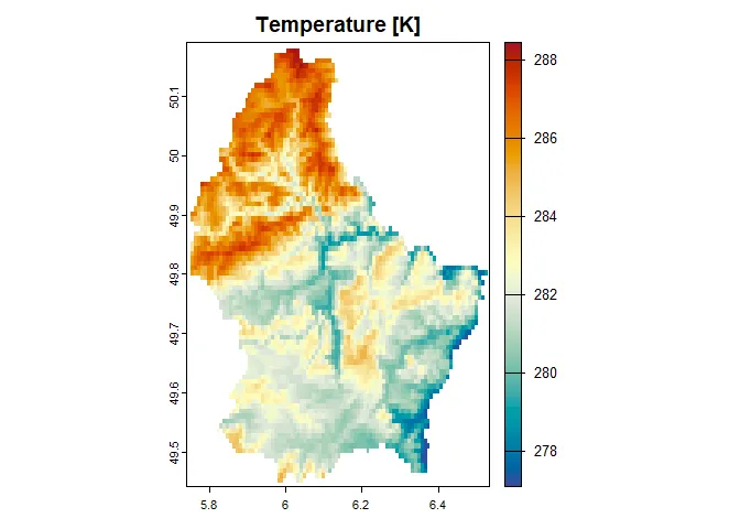 Figure 1: The temperature of the example landscape. Only the first
layer of 10 identical ones is
shown.